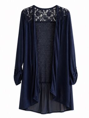 Massini Navy Blue Waterfall Cardigan with Lace Detailing – Size XL Fair
